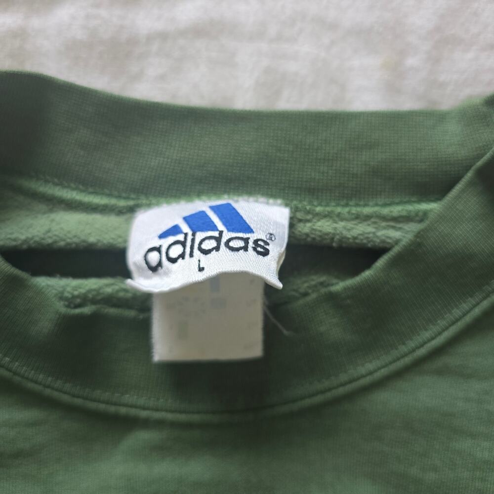 Vintage Adidas 90s Pullover Sweatshirt Green L Distressed Trefoil Embroidered - Picture 6 of 8